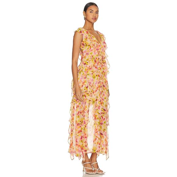 MISA Los Angeles Claudita Golden Floral Ruffle Chiffon Garden Maxi NWT $490 M - Picture 1 of 5